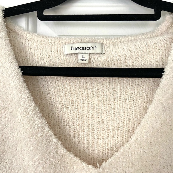 Francesca's Collections Cream and Pink Heart V-Neck Sweater - Picture 2 of 3